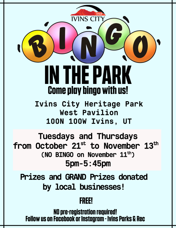 Ivins City Bingo in the Park